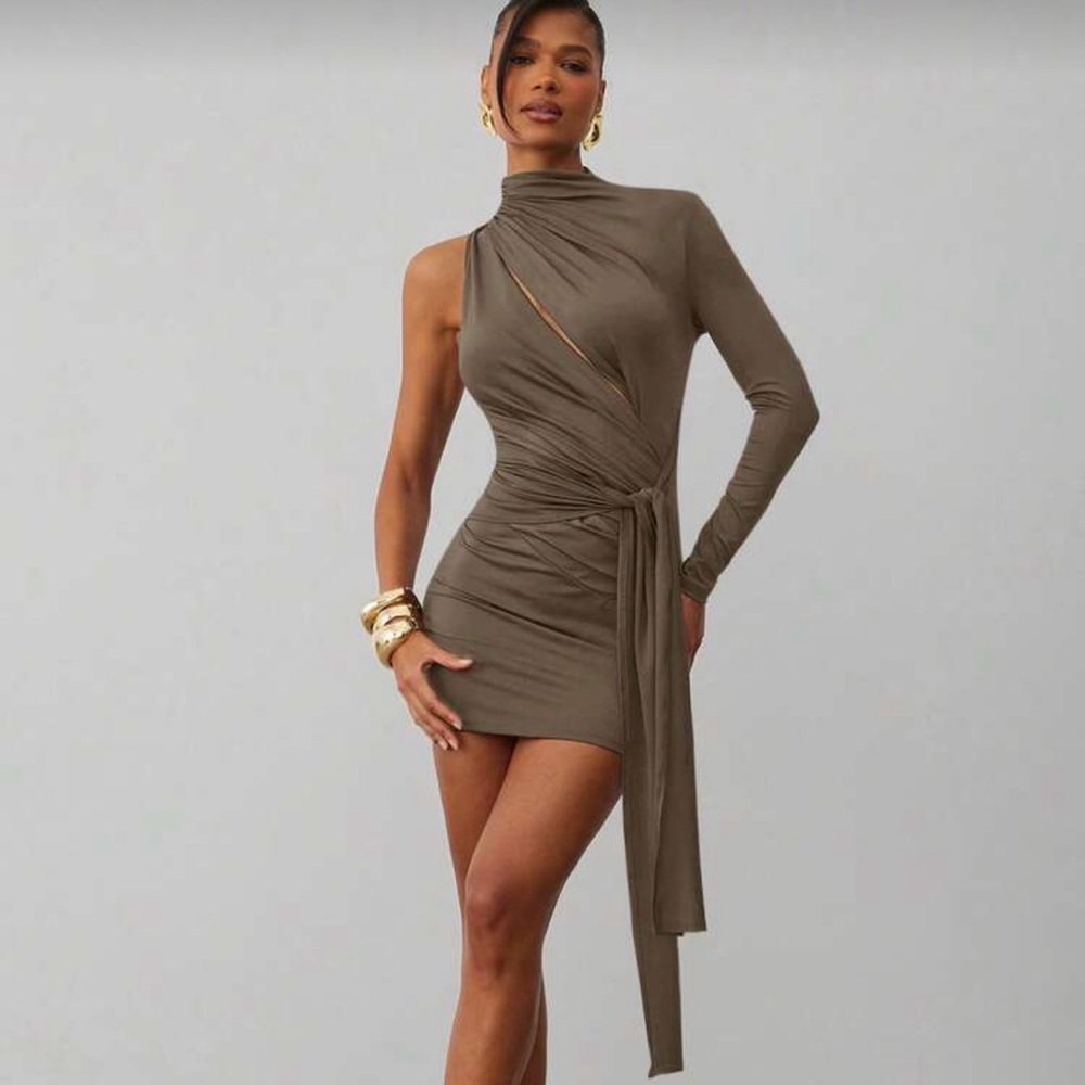 Missguided Olive One-Shoulder Ruched Mini Dress